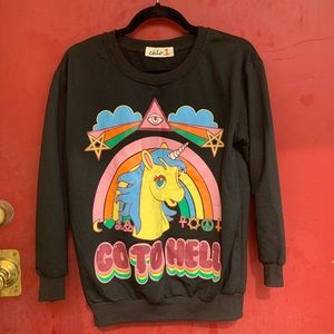 Unicorn "go to hell" sweater. Soft as heck